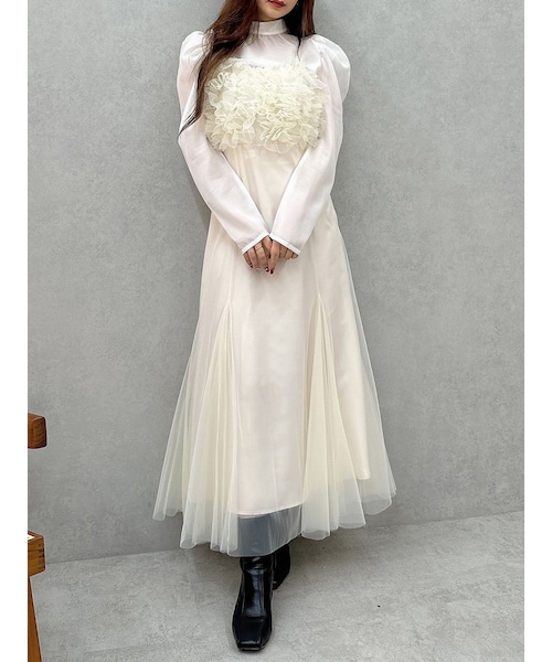 MERCURYDUO（マーキュリーデュオ）の「チュールキャミワンピースxブラウスセット（ワンピース・レディース・アイボリー/ネイビー・S/M）」の2枚目の写真