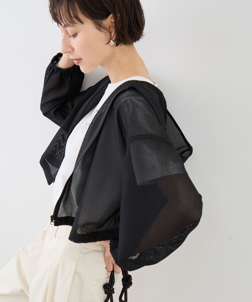 ROPE' PICNIC(ロペピクニック)の「絡み織フーディージップブルゾン(ブルゾン・レディース・ブラック/オフホワイト・F)」の2枚目の写真