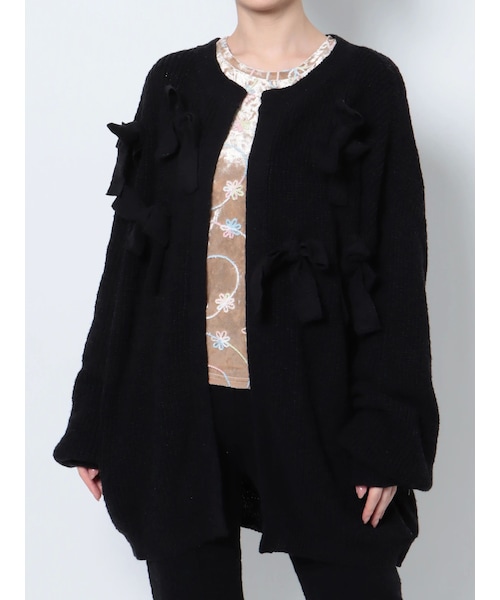 merry jenny（メリージェニー）の「ランダムリボンニットカーディガン【セットアップ着用可能】（カーディガン/ボレロ・レディース・アイボリー/ブラック/ピンク/アイスブルー・F）」の2枚目の写真