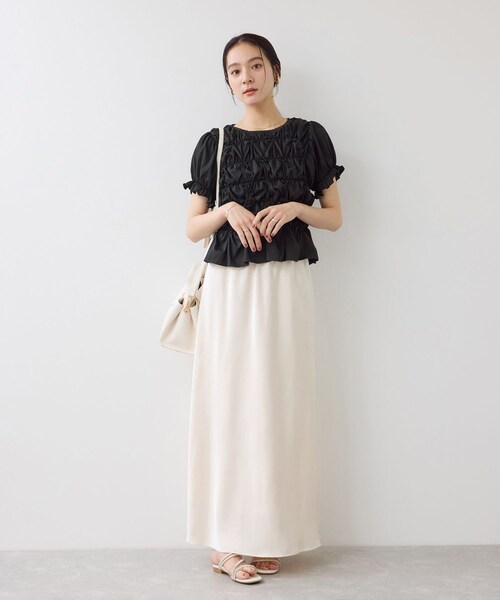 VIS(ビス)の「ドット&無地アソート シャーリングデザインカットソー(Tシャツ/カットソー・レディース・ブラック/キナリ/ピンク・F)」の10枚目の写真