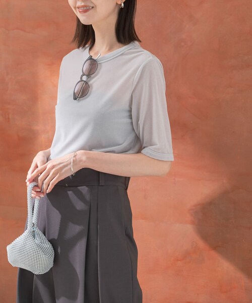 URBAN RESEARCH ROSSO（アーバンリサーチロッソ）の「シアーベロアTシャツ（Tシャツ/カットソー・レディース・MINT/GREIGE/CORAL・FREE）」の7枚目の写真
