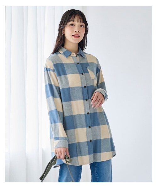 nissen（ニッセン）の「大きいサイズ 吸湿発熱あたたかゆるシルエットネルシャツ（シャツ/ブラウス・レディース・サックス系チェック/ピンク系チェック/黒系チェック・L/LL/3L/4L/5L/6L/8L/10L）」の16枚目の写真