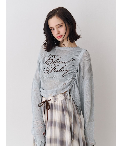 jouetie（ジュエティ）の「シアーギャザーロゴニット（ニット/セーター・レディース・オフホワイト/ブラック/ブルー・M）」の3枚目の写真