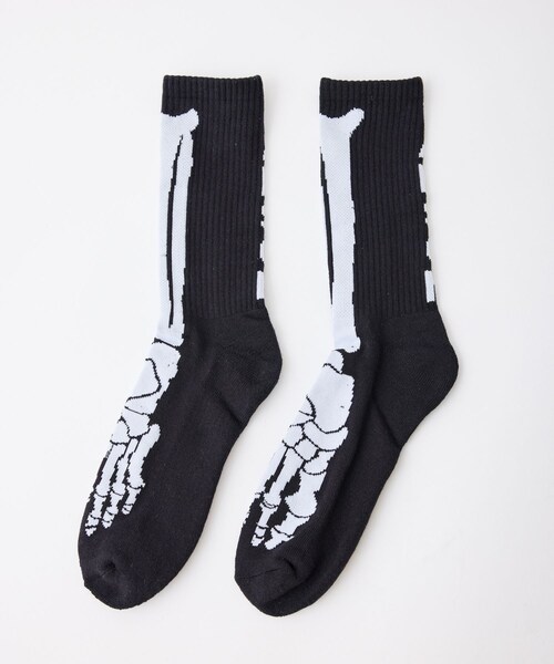 ADAM ET ROPE'（アダムエロペ）の「【VANSON】BONE SOCKS（ソックス/靴下・メンズ・ブラック/ホワイト・F）」の2枚目の写真