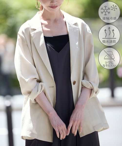 ROPE' PICNIC（ロペピクニック）の「【接触冷感・吸水速乾・防シワ】エフォートレスリラックスジャケット/通勤・セットアップ対応（テーラードジャケット・レディース・チャコール/ライトグレー/ベージュ・38/40）」の12枚目の写真