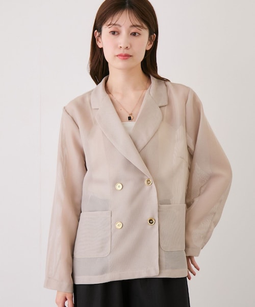 Jayro(ジャイロ)の「シアーメッシュジャケット(テーラードジャケット・レディース・ベージュ/ネイビー・M)」の2枚目の写真