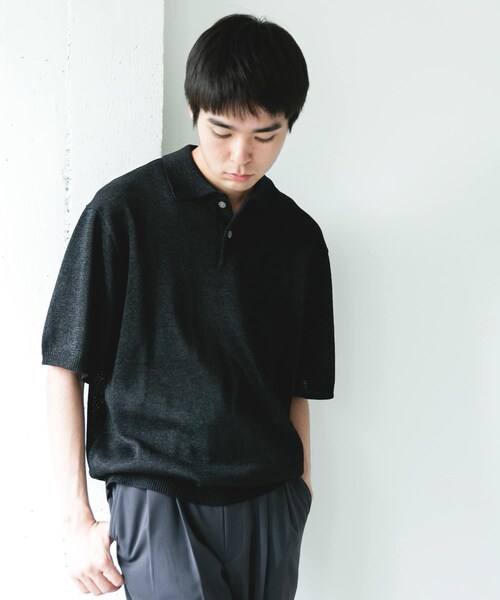 URBAN RESEARCH DOORS(アーバンリサーチドアーズ)の「『洗濯可/UVカット』『URTECH』Aircare ショートスリーブニットポロ(ニット/セーター・メンズ・BLACK/GRAY・M/L/XL)」の18枚目の写真