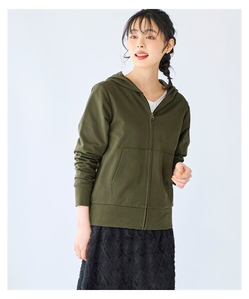nissen（ニッセン）の「大きいサイズ 綿100％シンプルジップアップパーカー（パーカー・レディース・ラテホワイト/スモークカーキ/ピュアブルー/杢チャコールグレー/黒(EC限定カラー扱い)・L/LL/3L/4L/5L/6L/8L/10L）」の5枚目の写真