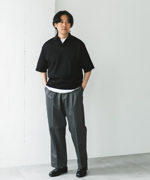 URBAN RESEARCH DOORS（アーバンリサーチドアーズ）の「リネン混ハイゲージ スキッパーニットポロシャツ（ポロシャツ・メンズ・BLACK/BLUE・M/L）」の11枚目の写真