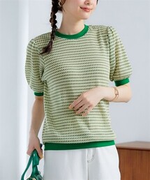 nissen | 5分袖ハニカムジャガードカットソートップス(Tシャツ/カットソー)