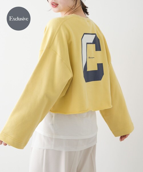 SENSE OF PLACE by URBAN RESEARCH(センスオブプレイスバイアーバンリサーチ)の「『別注』Champion×SENSE OF PLACE カットオフスウェット(スウェット・レディース・YELLOW/OFF WHITE/NAVY・one)」の4枚目の写真