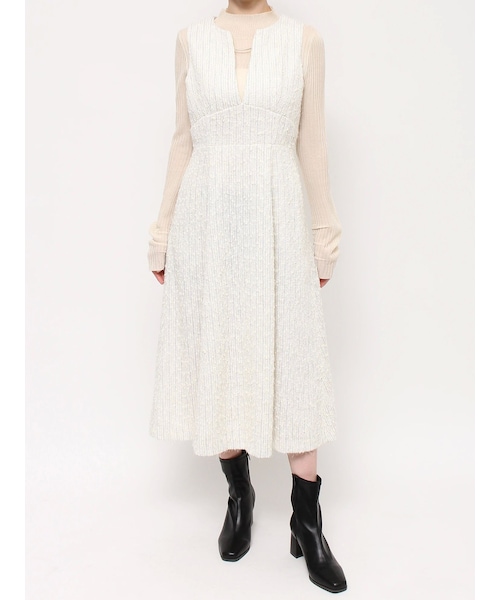 【新品タグ付き】dazzlin ディープネックツイードジャンスカ ブラック M 新品タグ付き】dazzlin ディープネックツイードジャンスカ