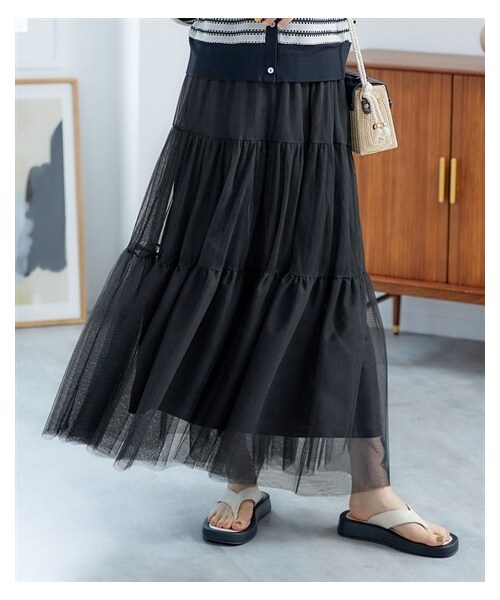nissen（ニッセン）の「大きいサイズ ティアードチュールスカート（スカート・レディース・黒/アイボリー/ベイクドピンク・L/LL/3L/4L/5L/6L/8L/10L）」の9枚目の写真