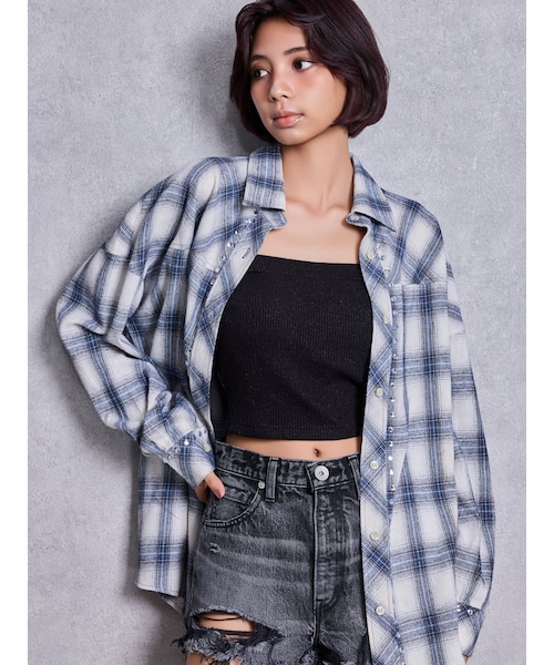 GYDA（ジェイダ）の「bijouチェックシャツ（シャツ/ブラウス・レディース・ピンク/ネイビー/ベージュ・F）」の6枚目の写真