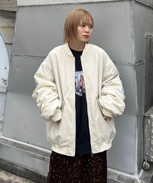 KBF（ケイビーエフ）の「BIGギャザースリーブMA-1（MA-1・レディース・BLACK/IVORY/BLACKWATCH・one）」の5枚目の写真