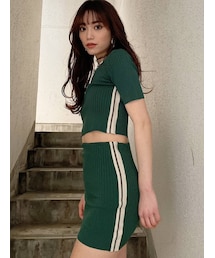 GYDA | 【セットアップ】サイドライン ハーフスリーブニットトップス(ニット/セーター)