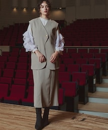 Callarus | 【入学式・卒業式・フォーマル】アシメカーブデザインジレ＋キャミソールワンピースアンサンブル＜大きいサイズ有＞〔Callarus〕(スーツセット)