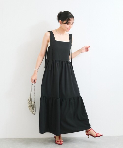 VIS（ビス）の「【WEB限定】ロングストラップリボンティアードワンピース（ワンピース・レディース・ブラック/ベージュ・F）」の9枚目の写真