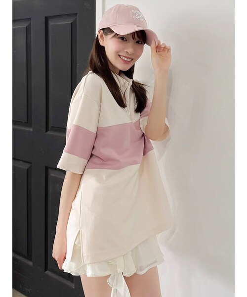 dazzlin（ダズリン）の「ラガーオーバーシャツ（ポロシャツ・レディース・チャコールグレー/ピンク/ブラウン・F）」の3枚目の写真
