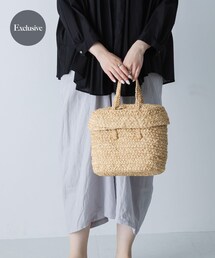 『別注』アフリカンスクエア×かぐれ　ラフィアブレードかご 蓋付き