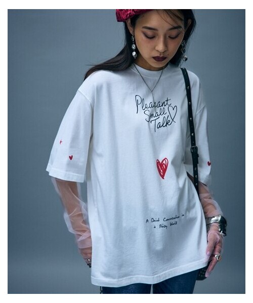 nissen（ニッセン）の「綿100％ピグメント染ロゴプリントTシャツ＜大きいサイズ有＞GEVS.（Tシャツ/カットソー・レディース・オフホワイト/墨黒・6L/8L/10L）」の2枚目の写真