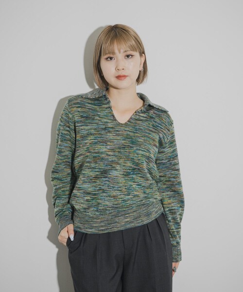 THE GOODLAND MARKET（ザグッドランドマーケット）の「COOHEM　ONI KASURI WOOL KNIT PULLOVER（ニット/セーター・レディース・04BLUE/02RED・Free）」の6枚目の写真