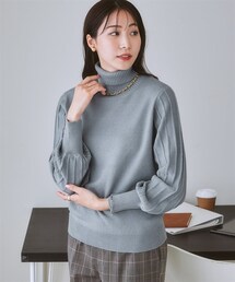 7days Life Styling | 【パチパチしにくい】プリーツ風柄ボリューム袖ニット（しっとりなめらかムースタッチ）(ニット/セーター)