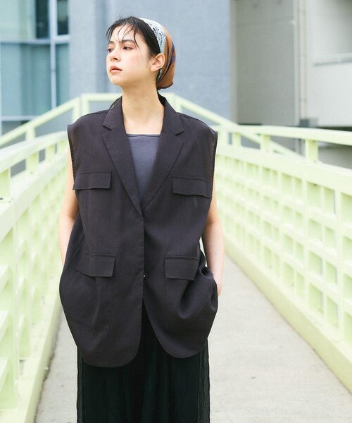 KBF（ケイビーエフ）の「ミリタリーシアーベスト（テーラードジャケット・レディース・D.BROWN/L.BEIGE/BISCUIT・one）」の8枚目の写真