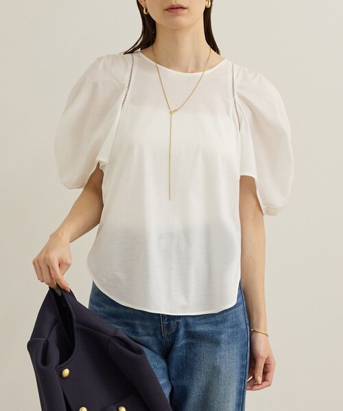 ROPE'(ロペ)の「【洗える】クリア天竺ボリュームスリーブプルオーバー【お仕事・通勤対応】(Tシャツ/カットソー・レディース・ブラック/ホワイト/カーキ/ブルー・F)」の2枚目の写真