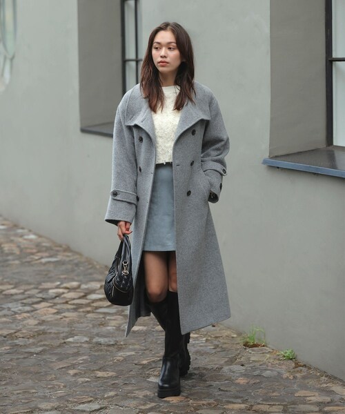 VIS(ビス)の「尾州シャギースタンドカラーロングコート/静電気防止・WEB限定PS・TMサイズ(その他アウター・レディース・チャコール/グレー系・M/PS/S/TM)」の16枚目の写真