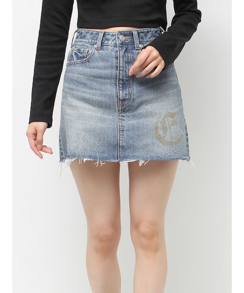 EVRIS（エヴリス）の「ワンポイントスタッズデニムミニスカート【セットアップ着用可能】（デニムスカート・レディース・アイスブルー/インディゴ・S/M）」の9枚目の写真