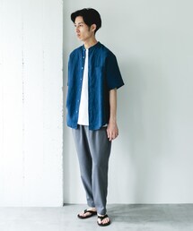 URBAN RESEARCH DOORS | シルケットリネン バンドカラーショートスリーブシャツ(シャツ/ブラウス)