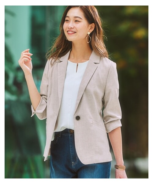 nissen（ニッセン）の「洗える麻調合繊７分袖ストレッチテーラードジャケット（接触冷感・しわになりにくい・ストレッチ・UVカット）<大きいサイズ有>（ジャケット/アウター・レディース・ライトグレー系/ベージュ系/ネイビー系/ネイビーブルー系・S/M/L/LL/3L/4L/5L/6L）」の17枚目の写真