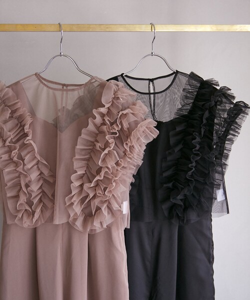 VIS（ビス）の「【新色追加】【VISDRESS】チュールフリルセットオールインワン【低身長向けサイズ有】（つなぎ/オールインワン・レディース・ブラック/ダークブラウン系/ライトグリーン・M/PM）」の17枚目の写真