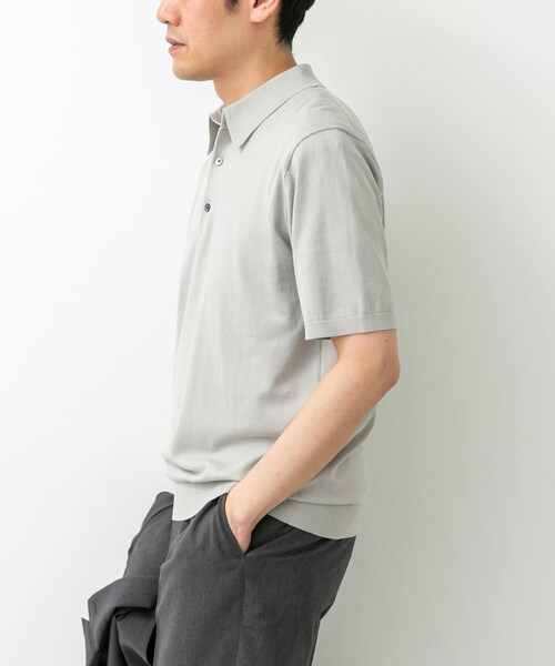 URBAN RESEARCH DOORS（アーバンリサーチドアーズ）の「LIFE STYLE TAILOR　ハイゲージ半袖ニットポロシャツ（シャツ/ブラウス・メンズ・IVORY/BLACK/NAVY BLUE/GRAY BROWN・M/L）」の8枚目の写真