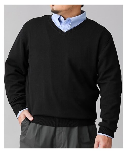 nissen（ニッセン）の「洗える綿１００％Vネックニット（ハイゲージ）【大きいサイズ】（ニット/セーター・メンズ・グリーン系/ネイビー/チャコール/黒/カーキ/グレージュ/ダークブルー・3L/4L/5L/6L/8L/10L）」の8枚目の写真