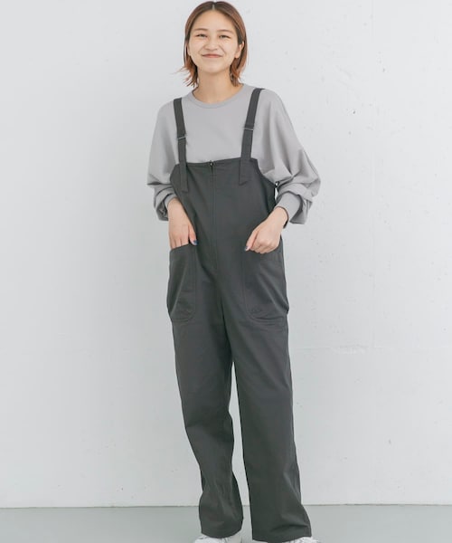 EKAL(エカル)の「製品洗いジップデザインサロペット(サロペット/オーバーオール・レディース・チャコール/キャメル・one)」の1枚目の写真