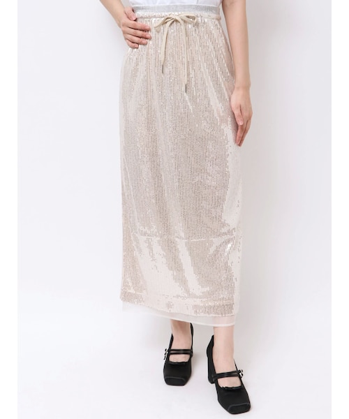 CALNAMUR（カルナムール）の「SPANGLE DRAWSTRINGS SK/スパンコールドロストスカート（スカート・レディース・アイボリー/オレンジ/ブラウン・F）」の3枚目の写真