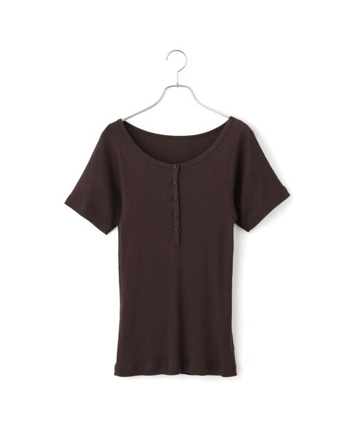 ADAM ET ROPE'(アダムエロペ)の「ハーフスリーブリブTシャツ(Tシャツ/カットソー・レディース・ブラック/ダークブラウン/ベージュ・F)」の11枚目の写真