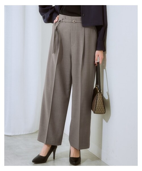 nissen（ニッセン）の「麻調合繊共布ベルト付ワイドパンツ（しわになりにくい・接触冷感・ＵＶカット・ウォッシャブル）<大きいサイズ有>（パンツ・レディース・グリーン/モカブラウン/ネイビー・S/M/L/LL/3L/4L/5L/6L）」の6枚目の写真