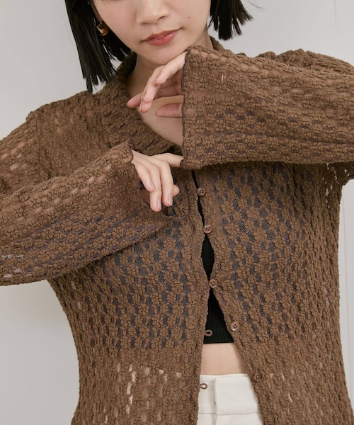 VIS（ビス）の「レースポロ襟カーディガン（カーディガン/ボレロ・レディース・ブラック/キナリ/ブラウン系・F）」の3枚目の写真