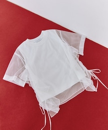 ADAM ET ROPE' | 【WEB限定】・【サステナブル】・【定番】ギャザーチュールトップス(Tシャツ/カットソー)