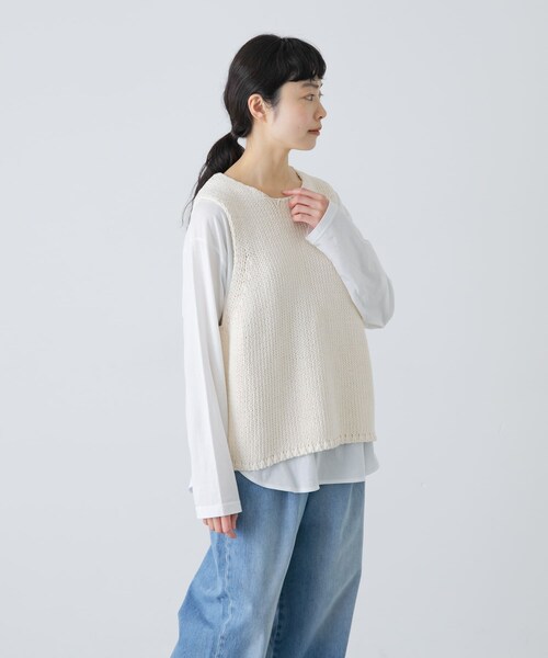 かぐれ（カグレ）の「コットンローゲージニットベスト（ベスト・レディース・IVORY/BLACK・Free）」の21枚目の写真