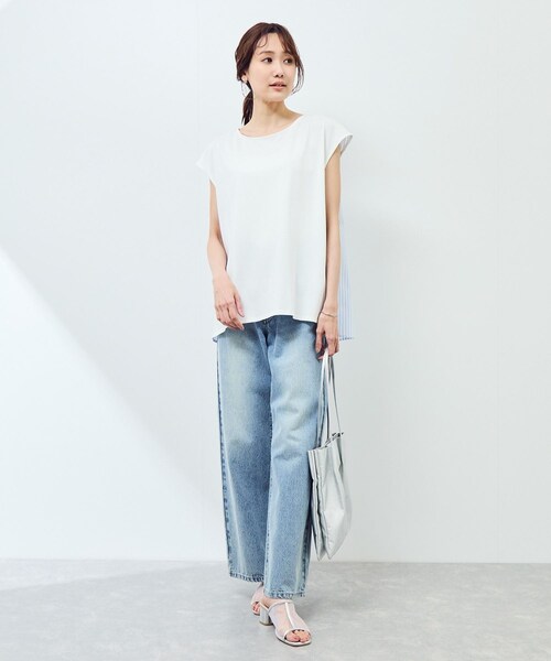 ROPE' PICNIC(ロペピクニック)の「ストライプドッキングフレンチスリーブプルオーバー(Tシャツ/カットソー・レディース・ホワイト系/ネイビー・38)」の6枚目の写真