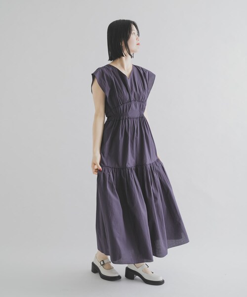 THE GOODLAND MARKET（ザグッドランドマーケット）の「FANAKA　ギャザードレス（ワンピース・レディース・NAVY/WHITE・Free）」の3枚目の写真
