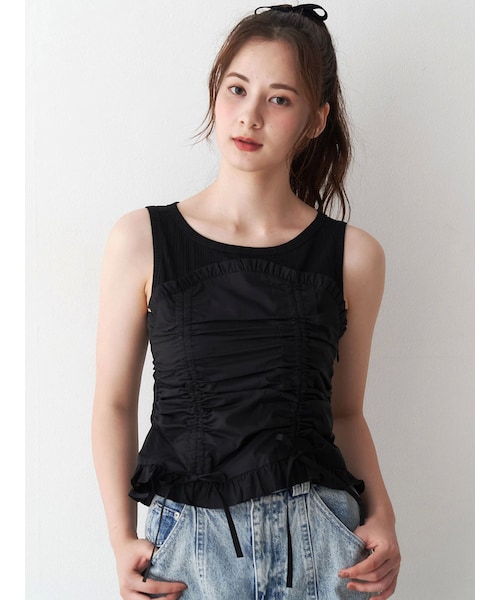 CALNAMUR（カルナムール）の「フェイクレイヤードビスチェ（タンクトップ・レディース・ホワイト/ブラック・F）」の9枚目の写真