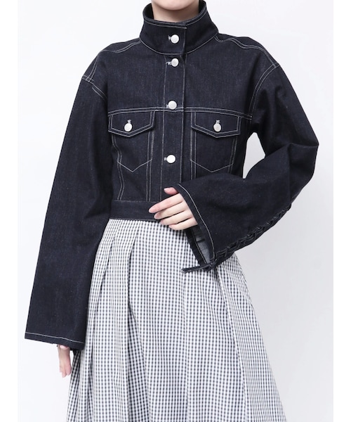 MERCURYDUO（マーキュリーデュオ）の「スタンドカラーコルセットデニムジャケット（デニムジャケット・レディース・ブルー/インディゴ・S/M）」の2枚目の写真