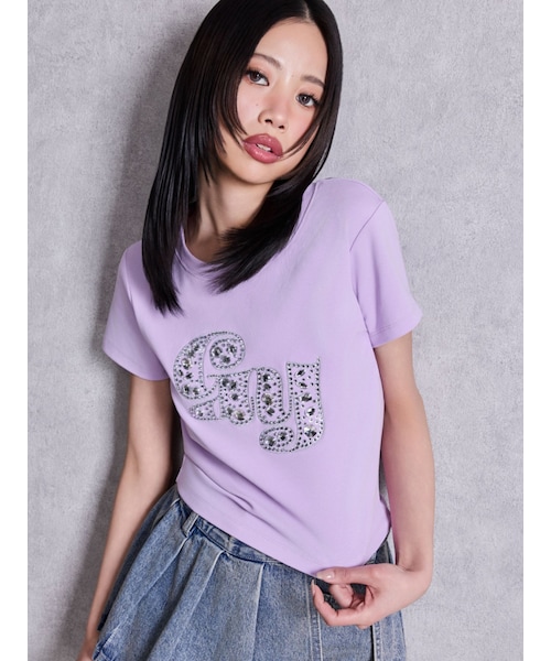GYDA(ジェイダ)の「gy bijou Tシャツ(Tシャツ/カットソー・レディース・オフホワイト/ブラック/ピンク/パープル/その他3/その他4・F)」の2枚目の写真