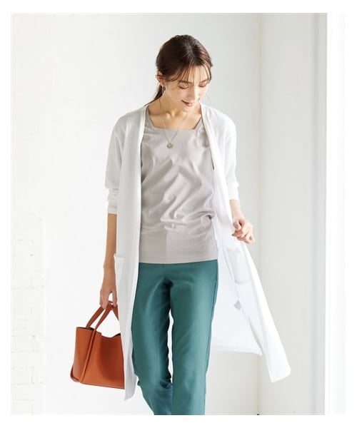 nissen（ニッセン）の「綿混うすカルスリットロング丈カーディガン（ＵＶカット・吸汗速乾・抗菌防臭・毛玉防止）＜大きいサイズ有＞（カーディガン/ボレロ・レディース・スモーキーグリーン/杢チャコールグレー/オフホワイト/黒/ソフトピンク/杢ネイビー/ソフトグリーン/グレーベージュ系ボーダー/ラズベリー/オリーブ・L/LL/3L/4L/5L/6L/8L/10L/S/M）」の6枚目の写真