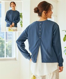 nissen | 大きいサイズ　バックシャン重ね着風ゆるトップス(Tシャツ/カットソー)